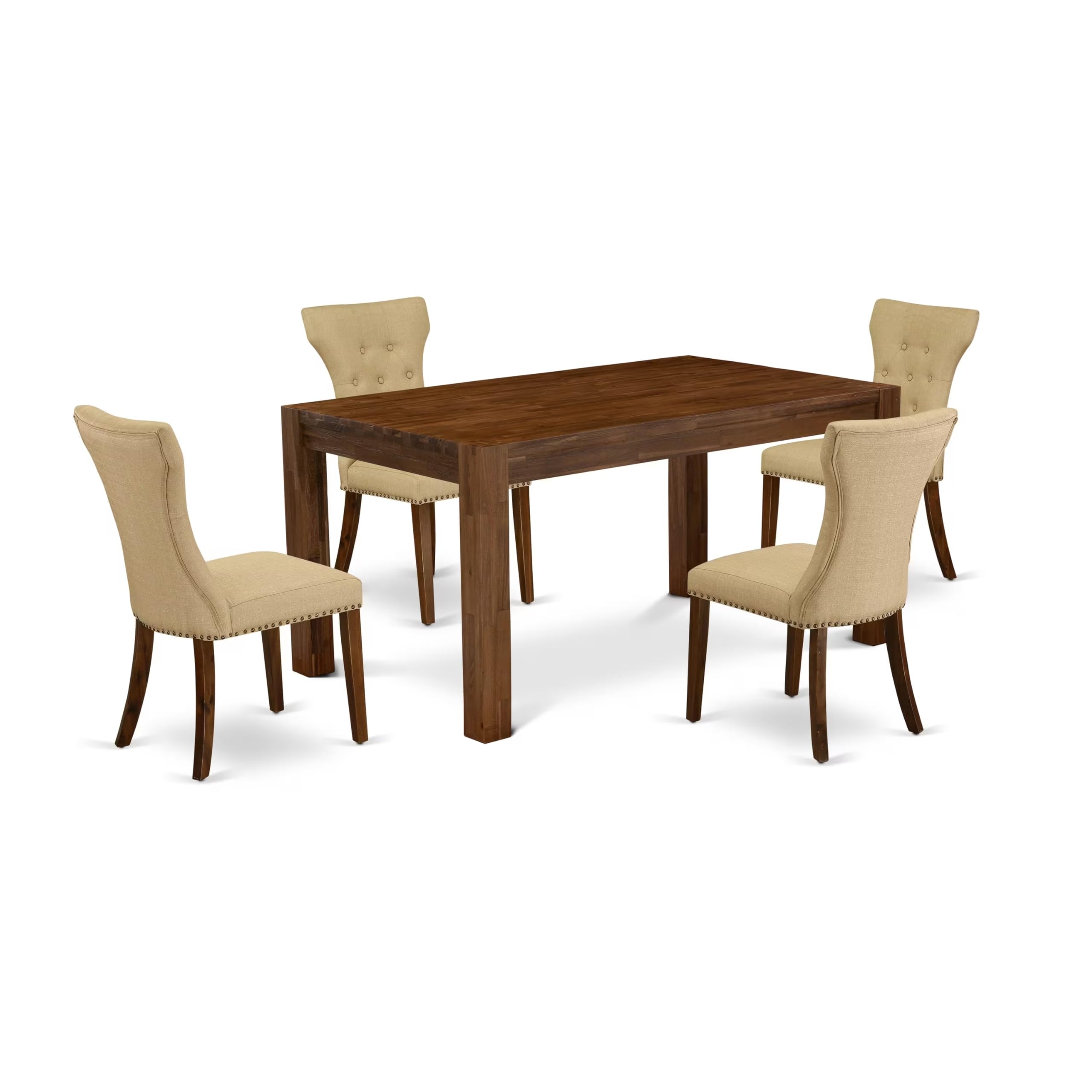 East West Furniture Cnga5-N8-03 5 Piece Modern Dining Table Set Includes A Rectangle Rustic Wood Wooden Table And 4 Brown Linen Fabric Upholstered Parson Chairs, 36X60 Inch, Natural